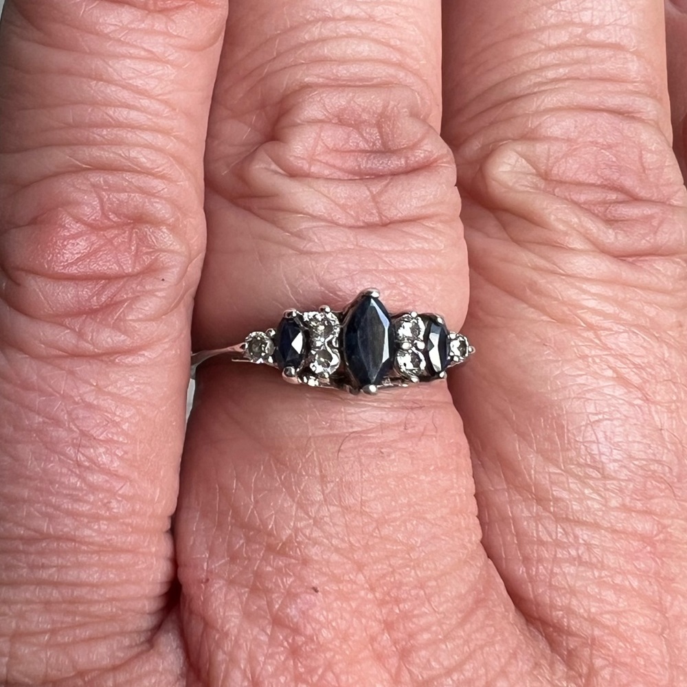 925 sterling real sapphire and diamond(?) ring
